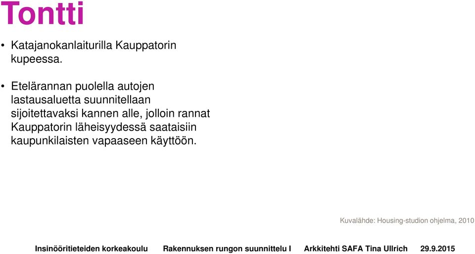 sijoitettavaksi kannen alle, jolloin rannat Kauppatorin