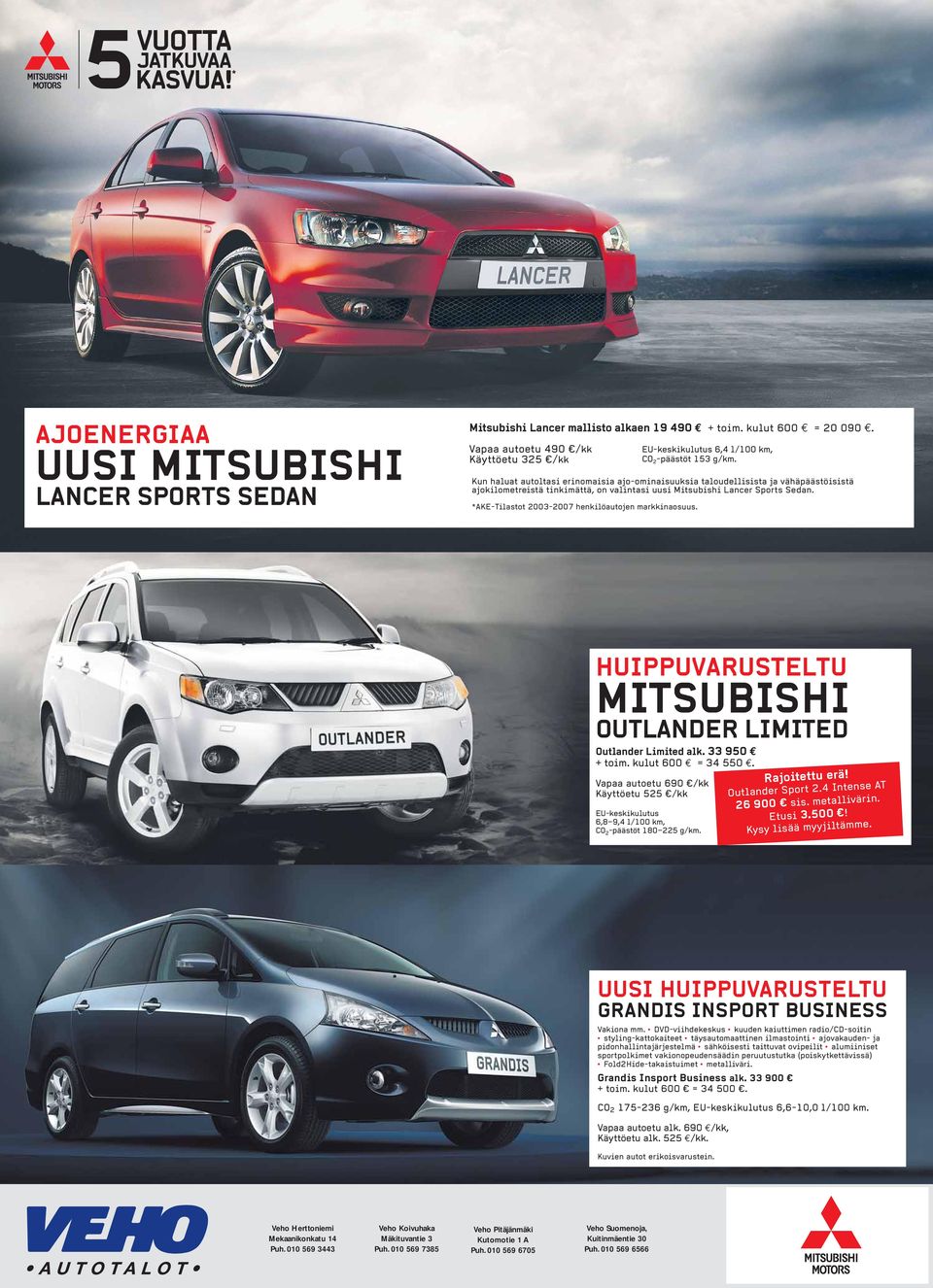 Kun haluat autoltasi erinomaisia ajo-ominaisuuksia taloudellisista ja vähäpäästöisistä ajokilometreistä tinkimättä, on valintasi uusi Mitsubishi Lancer Sports Sedan.