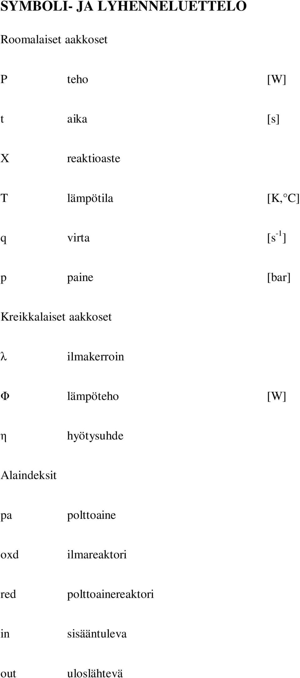 Kreikkalaiset aakkoset ilmakerroin lämpöteho [W] hyötysuhde Alaindeksit