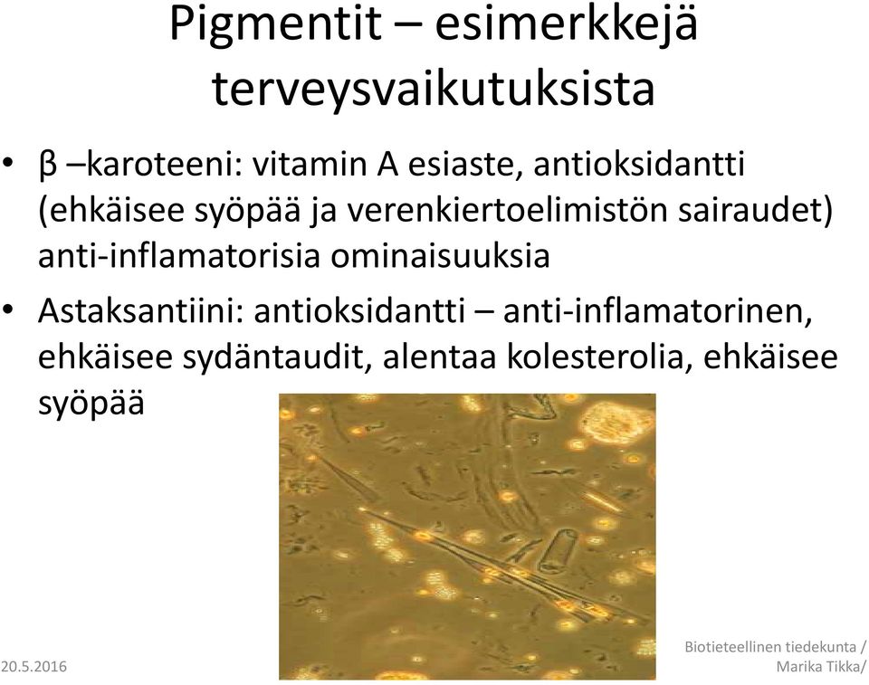 inflamatorisia ominaisuuksia Astaksantiini: antioksidantti anti inflamatorinen,