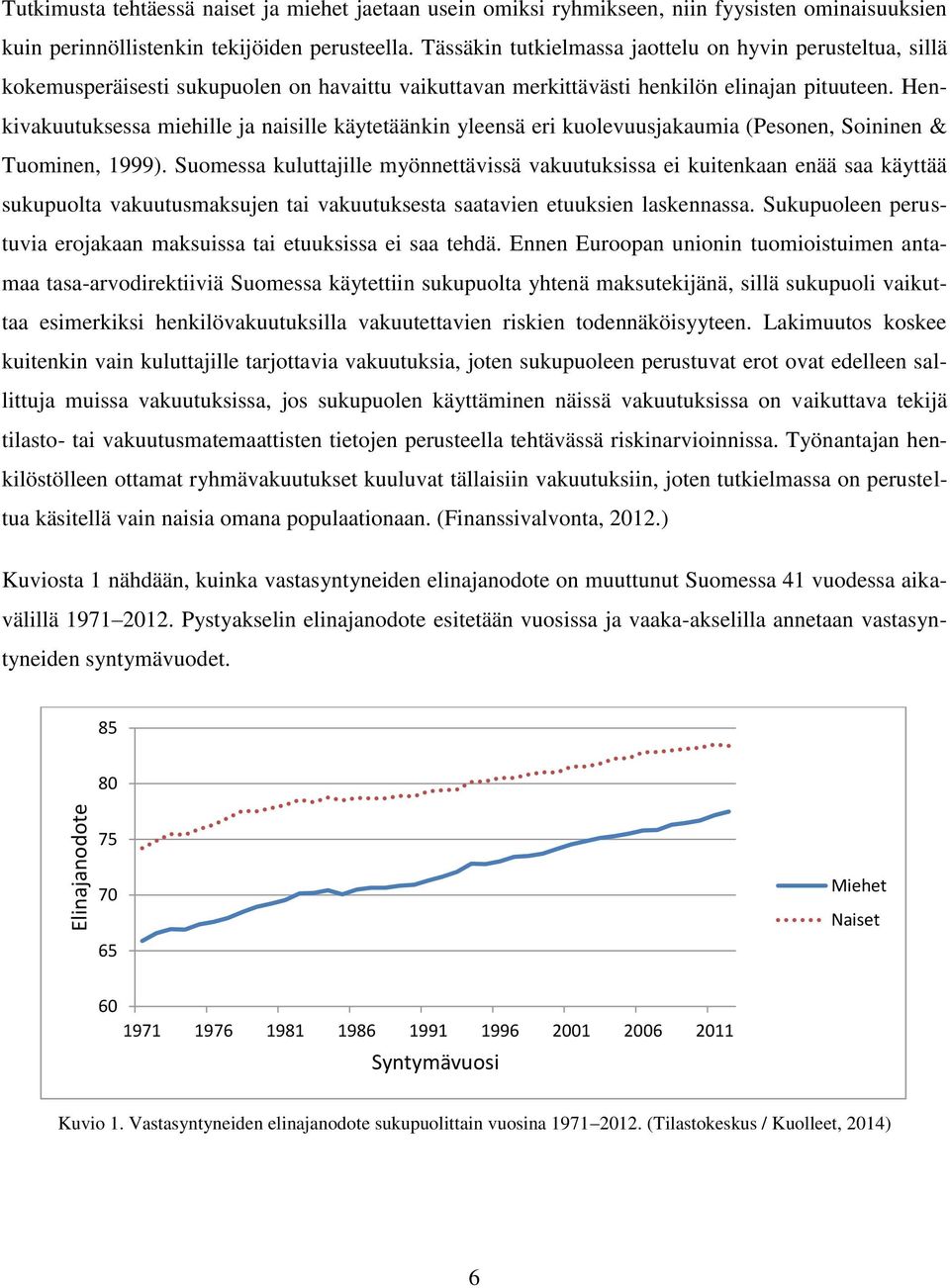 Henkivakuutuksessa miehille ja naisille käytetäänkin yleensä eri kuolevuusjakaumia (Pesonen, Soininen & Tuominen, 1999).
