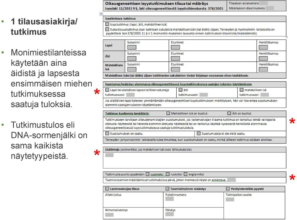 miehen tutkimuksessa saatuja tuloksia.