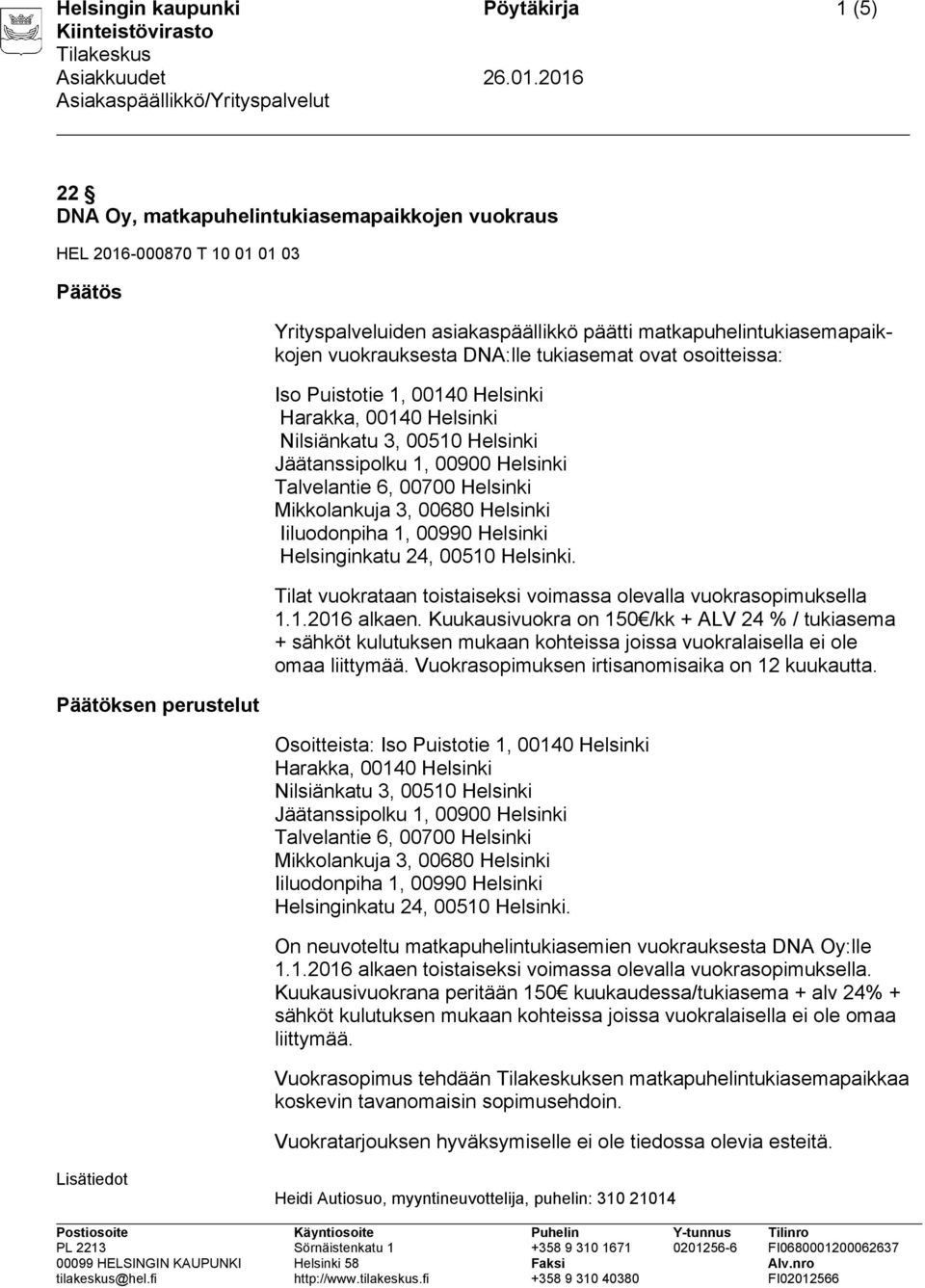 Helsinki Talvelantie 6, 00700 Helsinki Mikkolankuja 3, 00680 Helsinki Iiluodonpiha 1, 00990 Helsinki Helsinginkatu 24, 00510 Helsinki.