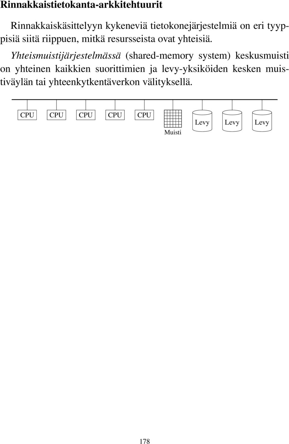 Yhteismuistijärjestelmässä (shared-memory system) keskusmuisti on yhteinen kaikkien