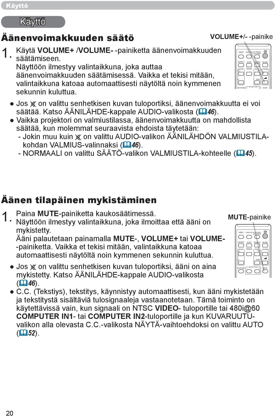 Vaikka et tekisi mitään, OFF DOWN valintaikkuna katoaa automaattisesti näytöltä noin kymmenen MY BUTTON KEYSTONE MUTE sekunnin kuluttua.