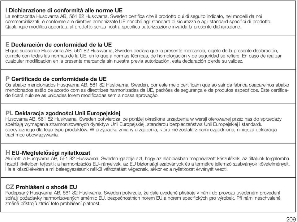 Qualunque modifica apportata al prodotto senza nostra specifica autorizzazione invalida la presente dichiarazione.