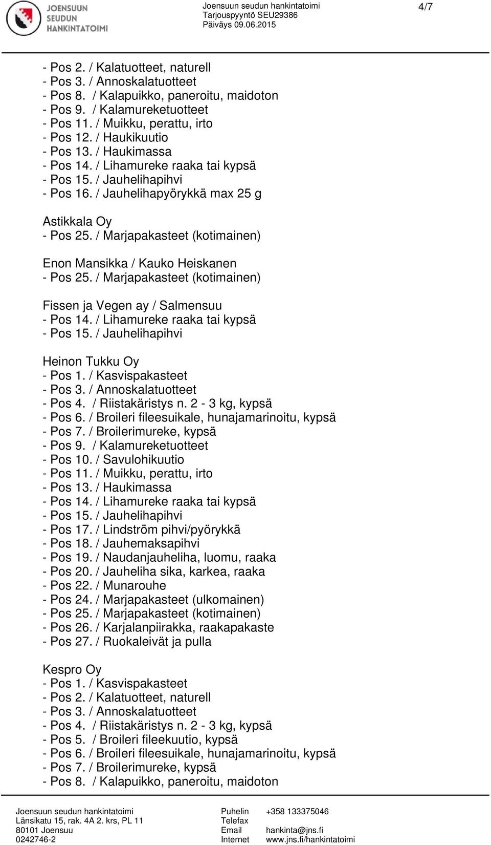 2-3 kg, kypsä - Pos 6. / Broileri fileesuikale, hunajamarinoitu, kypsä - Pos 7. / Broilerimureke, kypsä - Pos 9. / Kalamureketuotteet - Pos 10. / Savulohikuutio - Pos 17.