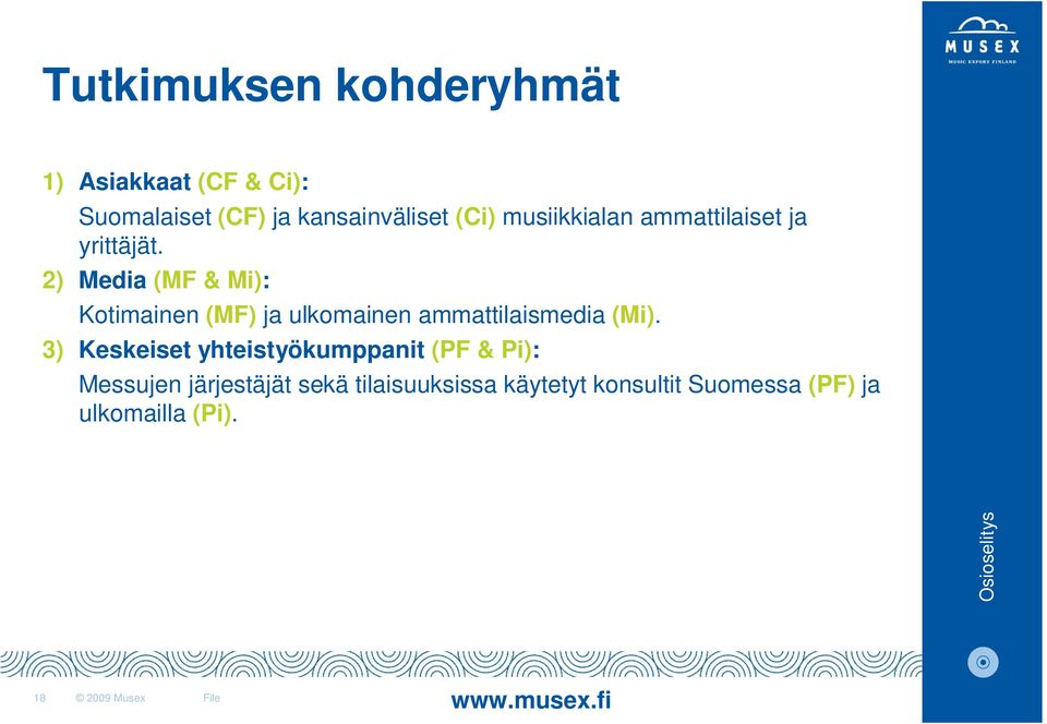 2) Media (MF & Mi): Kotimainen (MF) ja ulkomainen ammattilaismedia (Mi).