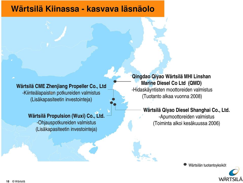 Co Ltd (QMD) -Hidaskäyntisten moottoreiden valmistus (Tuotanto alkaa vuonna 28) Wärtsilä Propulsion (Wuxi) Co., Ltd.