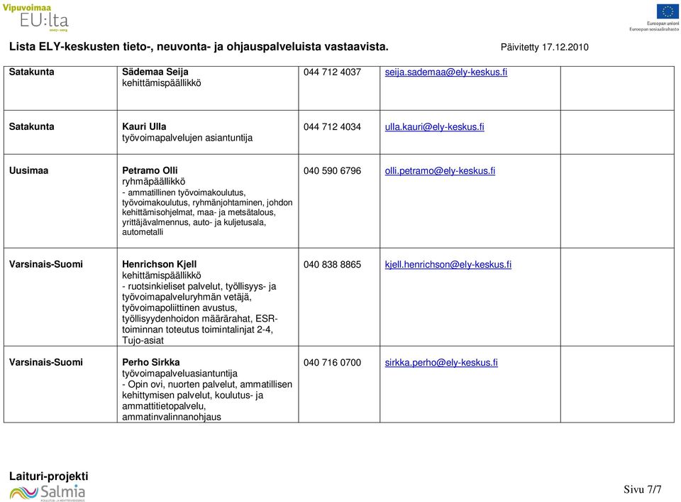 autometalli 040 590 6796 olli.petramo@ely-keskus.