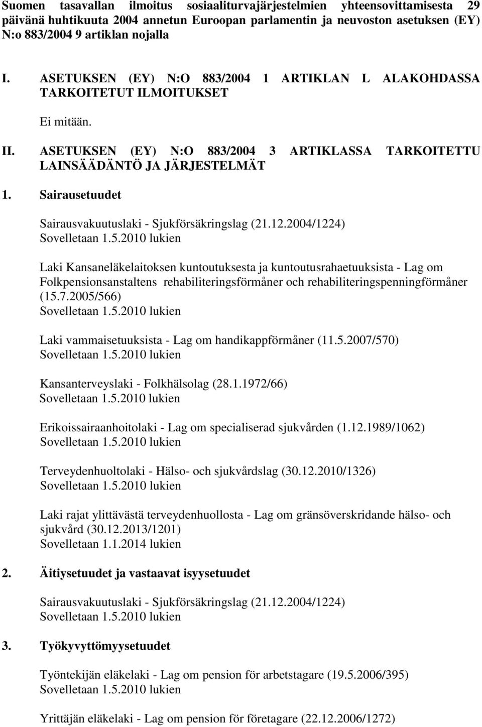 Sairausetuudet Sairausvakuutuslaki - Sjukförsäkringslag (21.12.