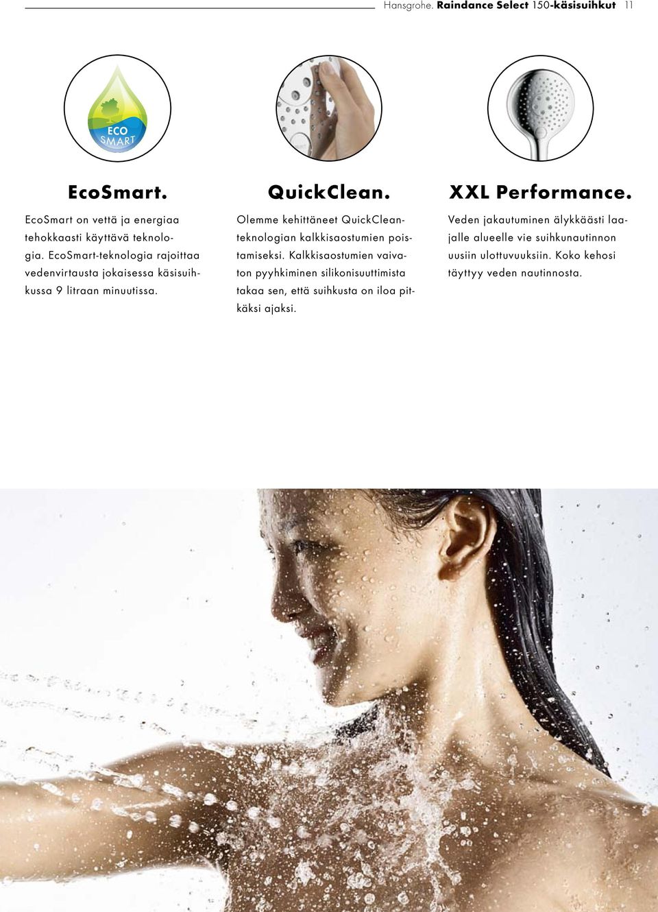 EcoSmart-teknologia rajoittaa vedenvirtausta jokaisessa käsisuihkussa 9 litraan minuutissa.