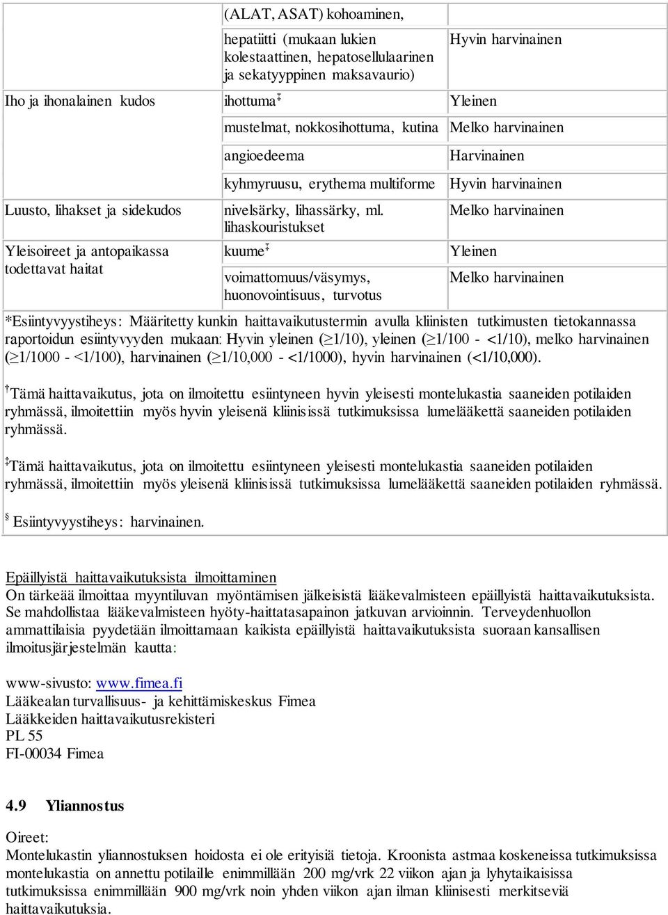 lihaskouristukset kuume voimattomuus/väsymys, huonovointisuus, turvotus Yleinen *Esiintyvyystiheys: Määritetty kunkin haittavaikutustermin avulla kliinisten tutkimusten tietokannassa raportoidun