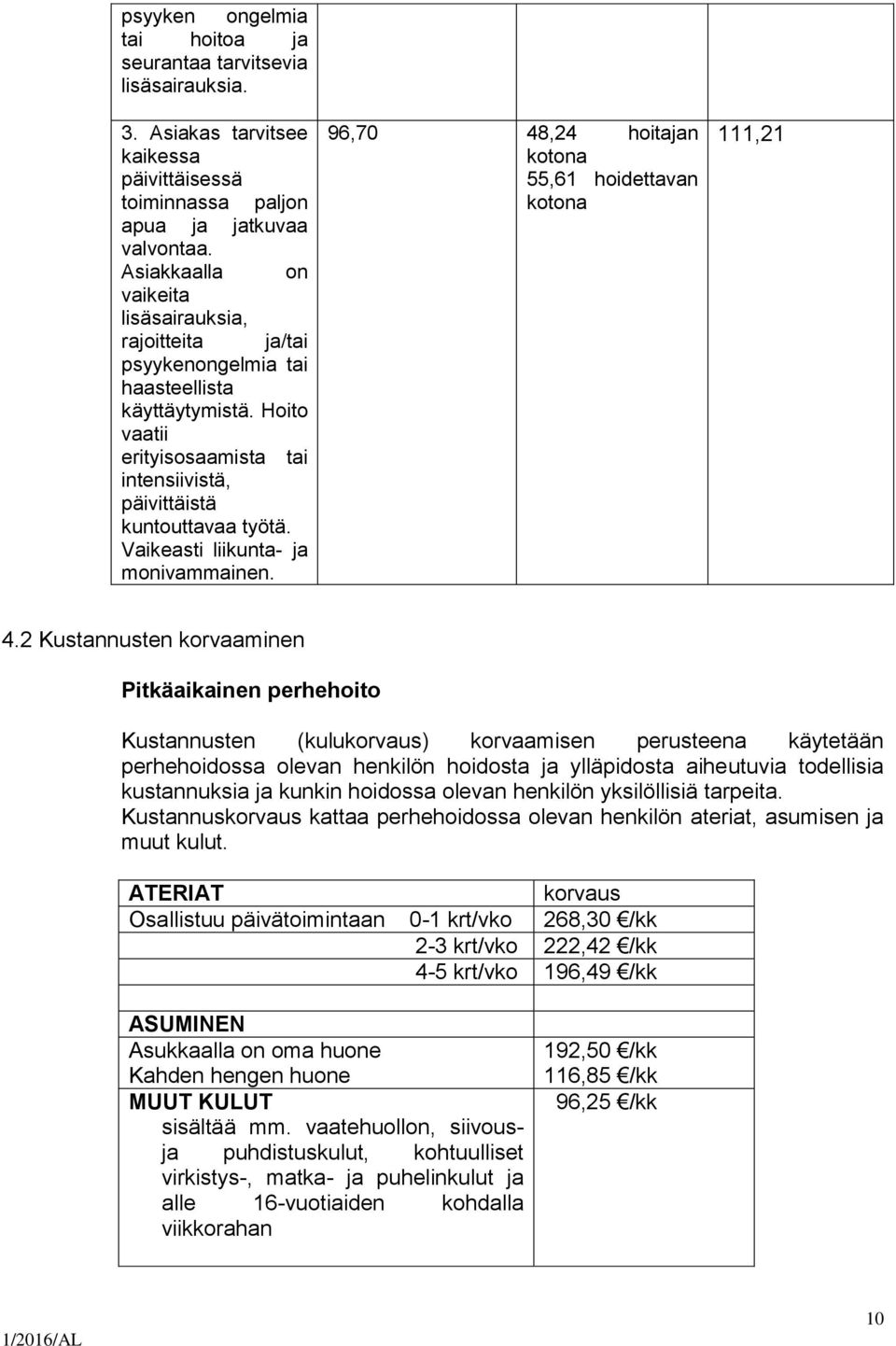 Vaikeasti liikunta- ja monivammainen. 96,70 48,24 hoitajan kotona 55,61 hoidettavan kotona 111,21 4.