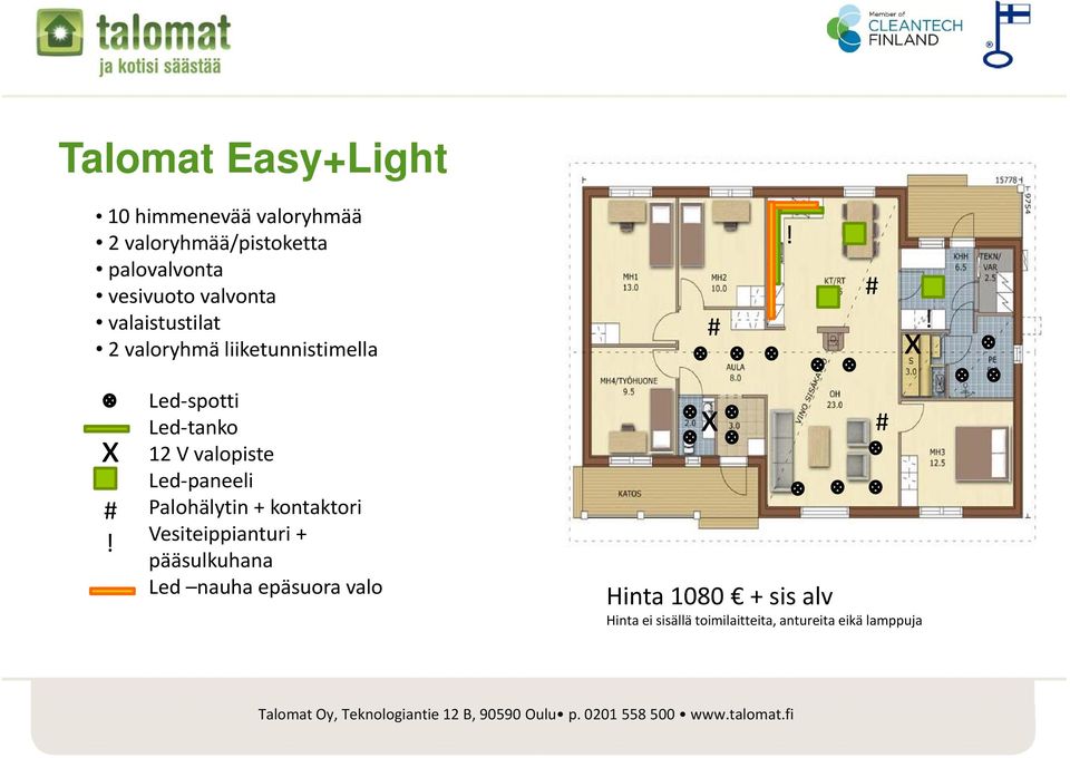 Led spotti Led tanko 12 V valopiste Led paneeli Palohälytin + kontaktori Vesiteippianturi +