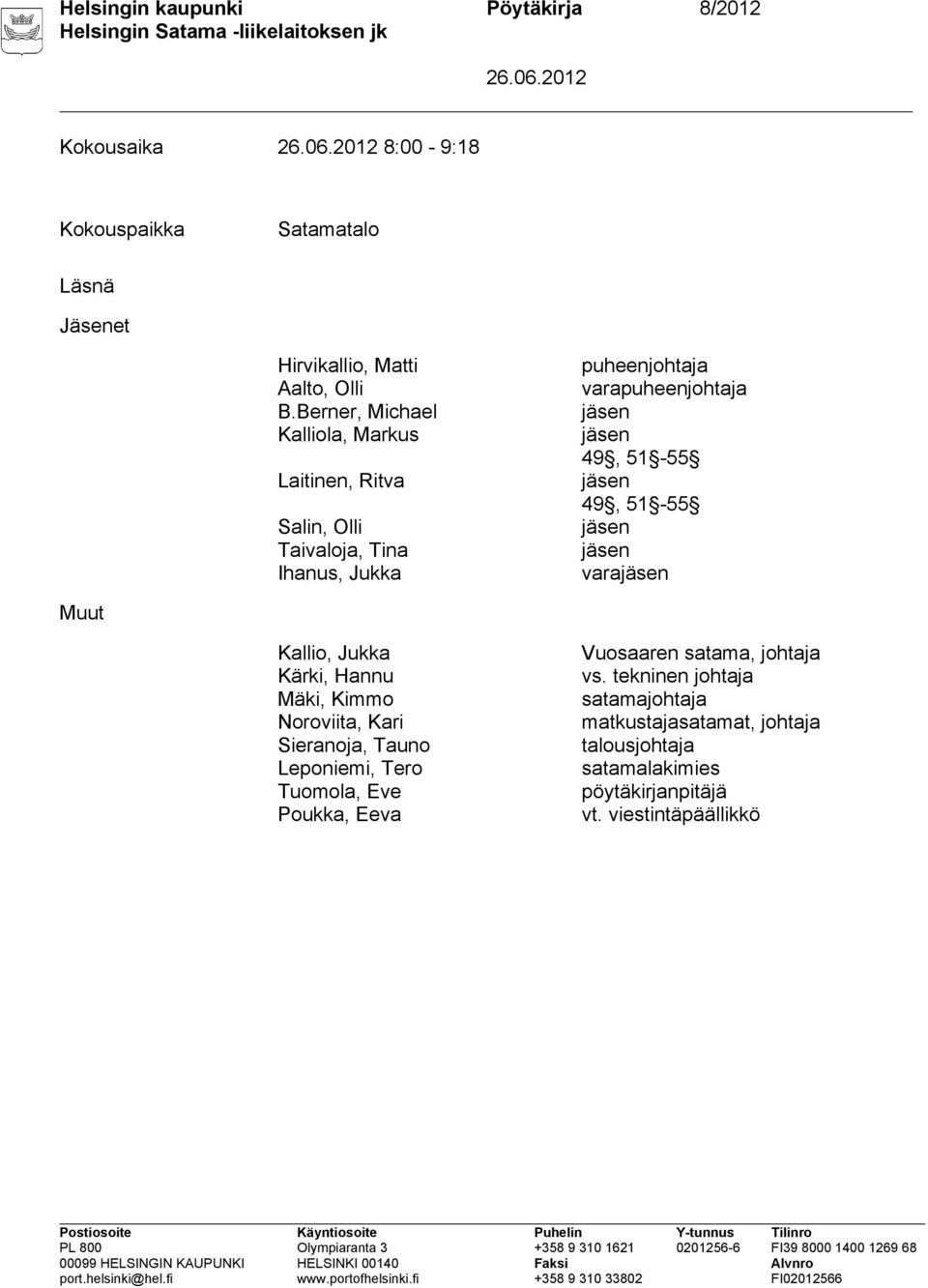 jäsen 49, 51-55 jäsen jäsen varajäsen Muut Kallio, Jukka Kärki, Hannu Mäki, Kimmo Noroviita, Kari Sieranoja, Tauno Leponiemi, Tero Tuomola, Eve
