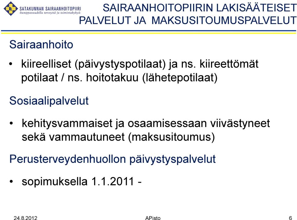 hoitotakuu (lähetepotilaat) Sosiaalipalvelut kehitysvammaiset ja osaamisessaan