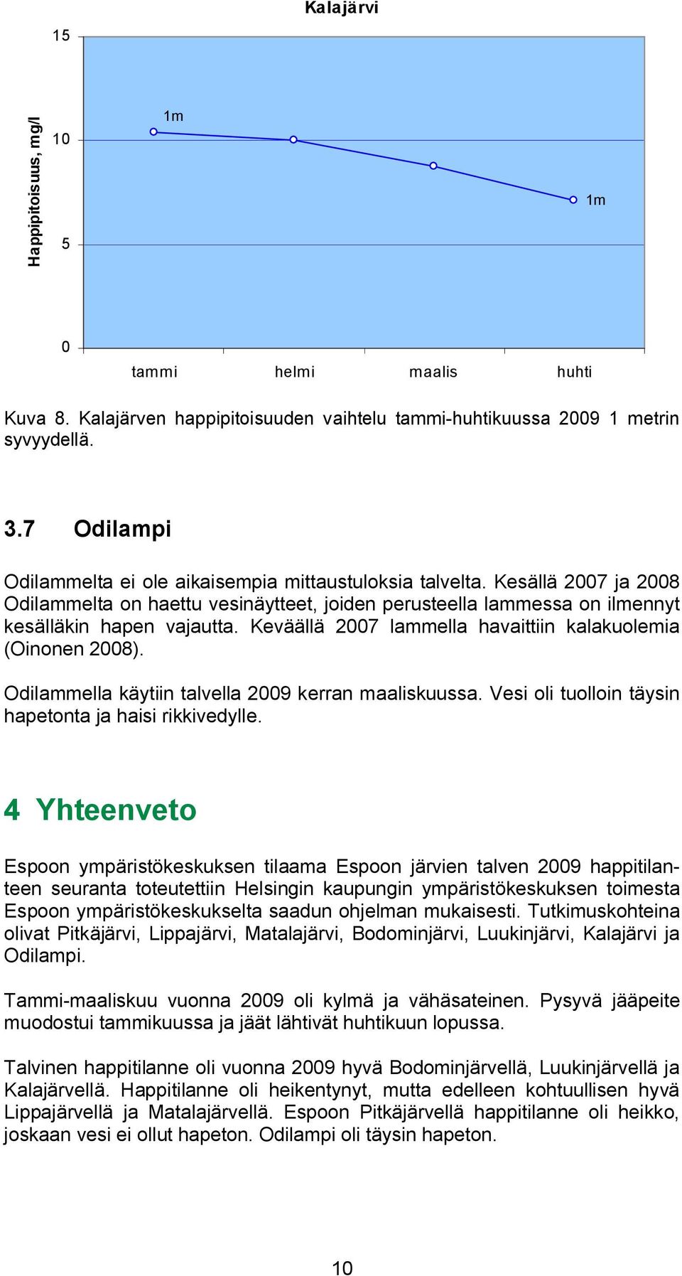 Keväällä 27 lammella havaittiin kalakuolemia (Oinonen 28). Odilammella käytiin talvella 29 kerran maaliskuussa. Vesi oli tuolloin täysin hapetonta ja haisi rikkivedylle.