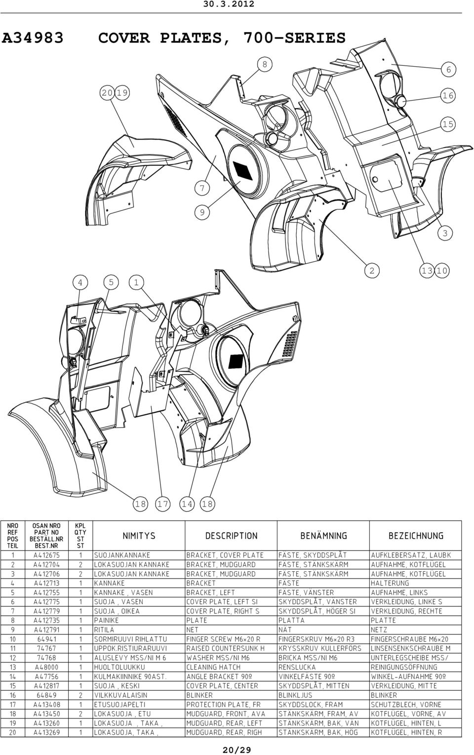 BRACKET, MUDGUARD FÄE, ÄNKSKÄRM AUFNAHME, KOTFLÜGEL A1271 1 KANNAKE BRACKET FÄE HALTERUNG 5 A12755 1 KANNAKE, VASEN BRACKET, LEFT FÄE, VÄNER AUFNAHME, LINKS 6 A12775 1 SUOJA, VASEN COVER PLATE, LEFT