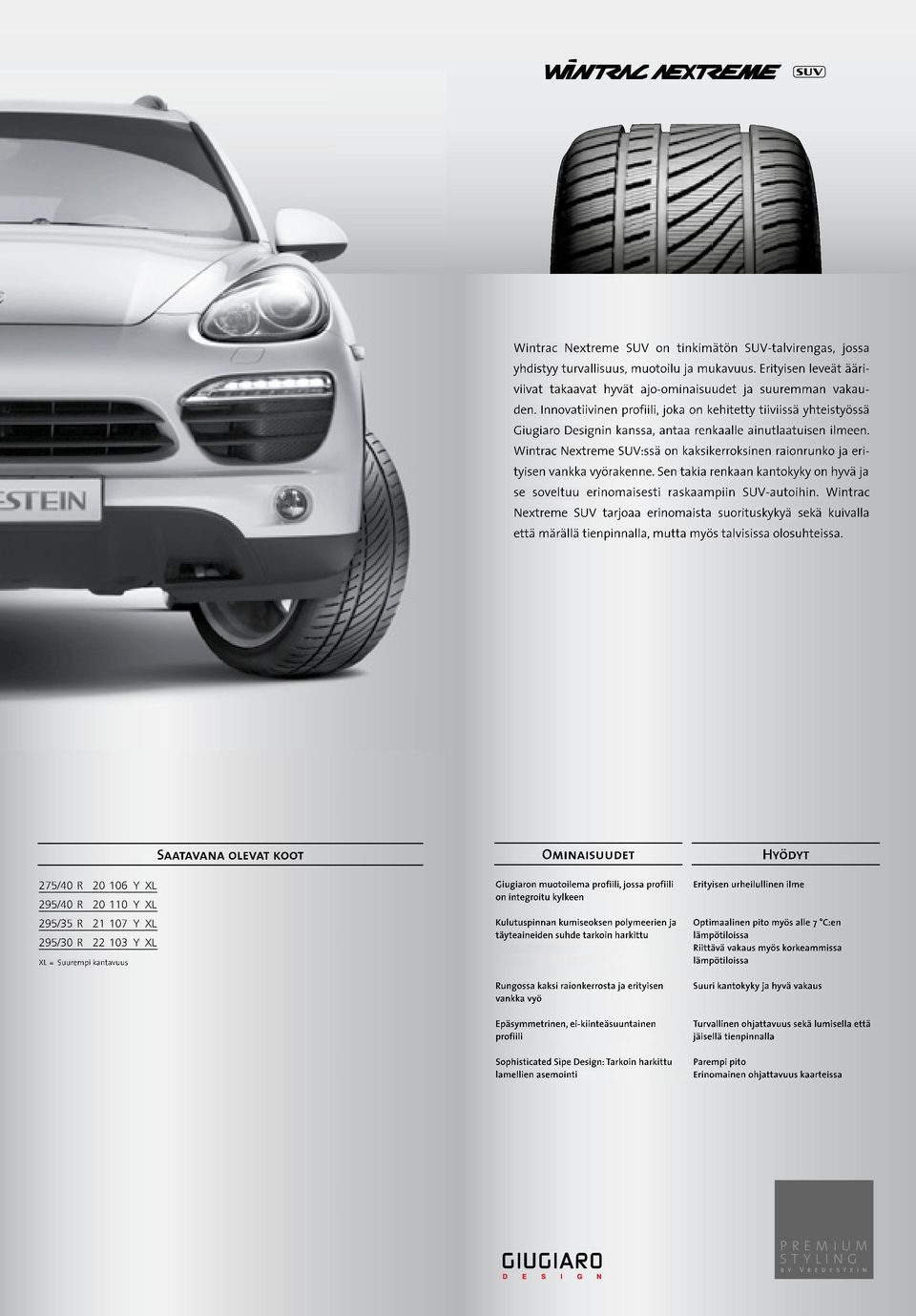 Wintrac Nextreme SUV:ssä on kaksikerroksinen raionrunko ja erityisen vankka vyörakenne. Sen takia renkaan kantokyky on hyvä ja se soveltuu erinomaisesti raskaampiin SUV-autoihin.