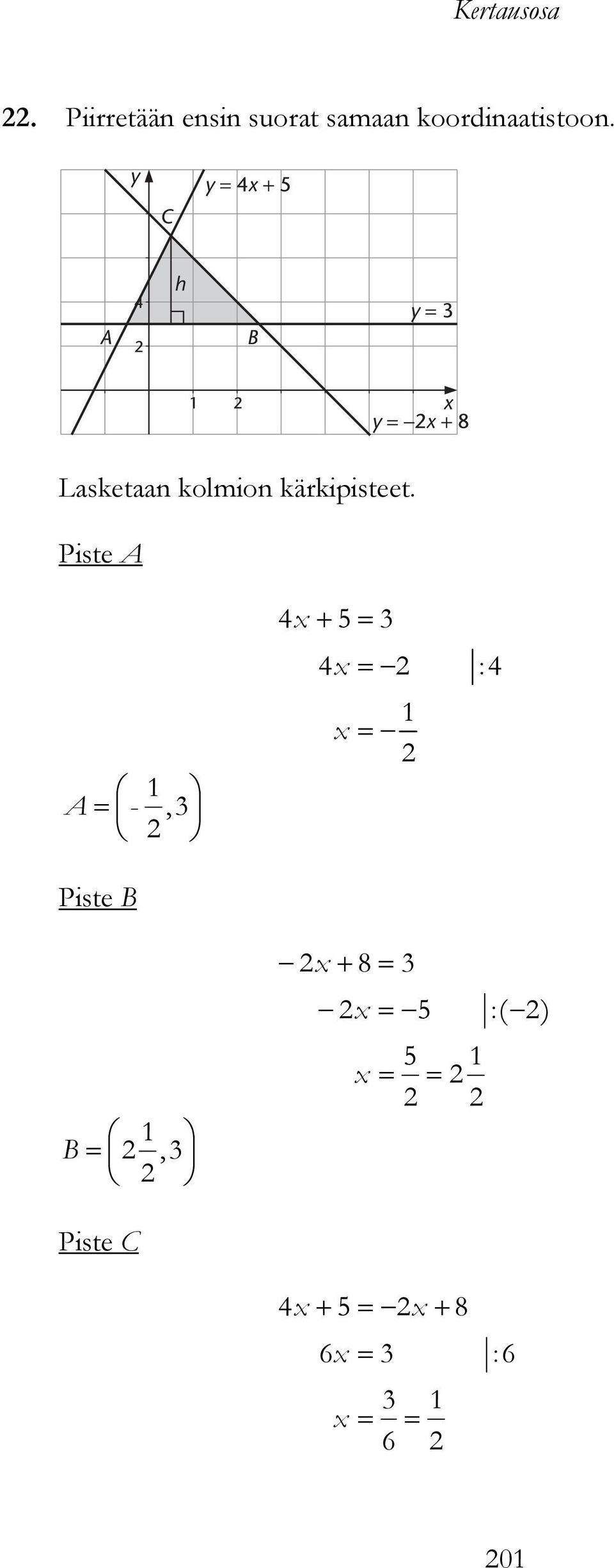 Lasketaan kolmion kärkipisteet.