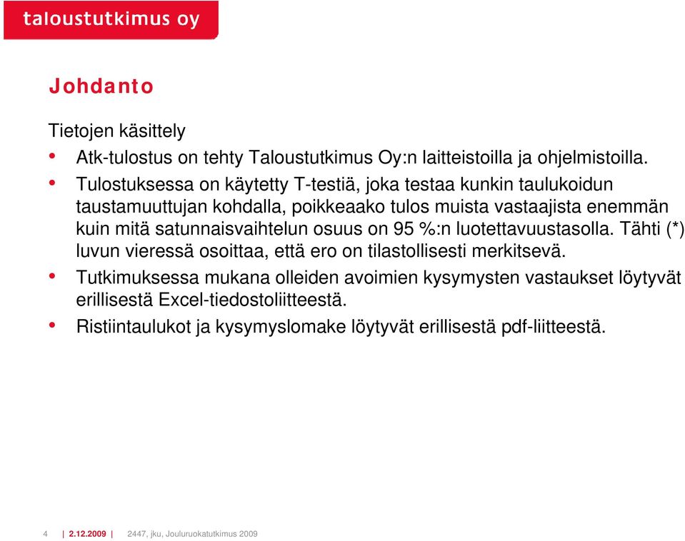mitä satunnaisvaihtelun osuus on 95 %:n luotettavuustasolla. Tähti (*) luvun vieressä osoittaa, että ero on tilastollisesti merkitsevä.