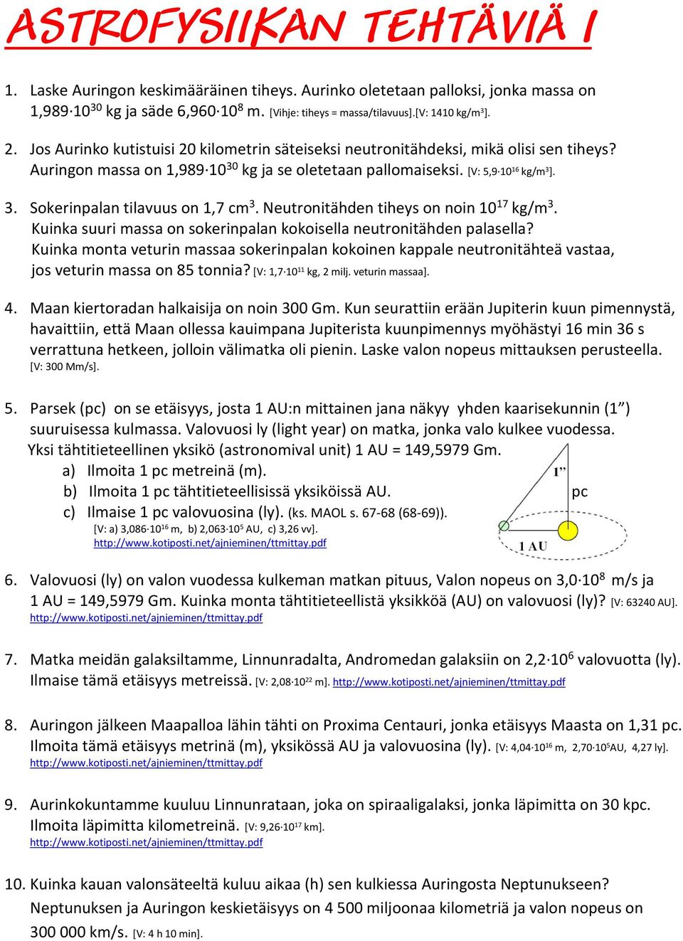 Neutronitähden tiheys on noin 10 17 kg/m 3. Kuinka suuri massa on sokerinpalan kokoisella neutronitähden palasella?