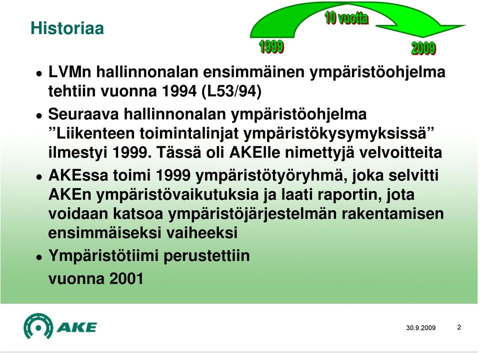 Tässä oli AKElle nimettyjä velvoitteita AKEssa toimi 1999 ympäristötyöryhmä, joka selvitti AKEn