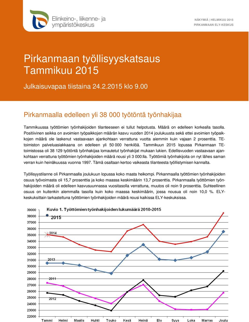 Positiivinen seikka on avoimien työpaikkojen määrän kasvu vuoden 2014 joulukuusta sekä ettei avoimien työpaikkojen määrä ole laskenut vastaavaan ajankohtaan verrattuna vuotta aiemmin kuin vajaan 2