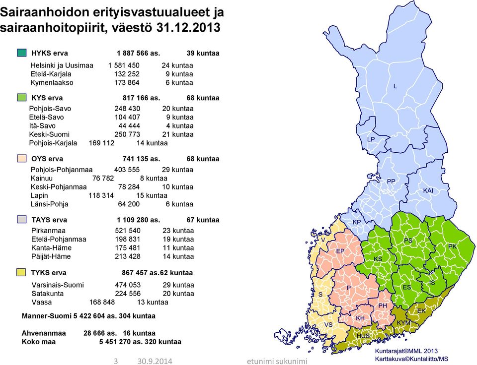 68 kuntaa Pohjois-Savo 248 430 20 kuntaa Etelä-Savo 104 407 9 kuntaa Itä-Savo 44 444 4 kuntaa Keski-Suomi 250 773 21 kuntaa Pohjois-Karjala 169 112 14 kuntaa OYS erva 741 135 as.