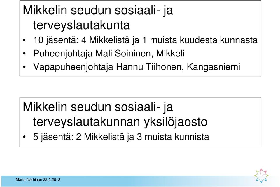 Vapapuheenjohtaja Hannu Tiihonen, Kangasniemi Mikkelin seudun sosiaali-