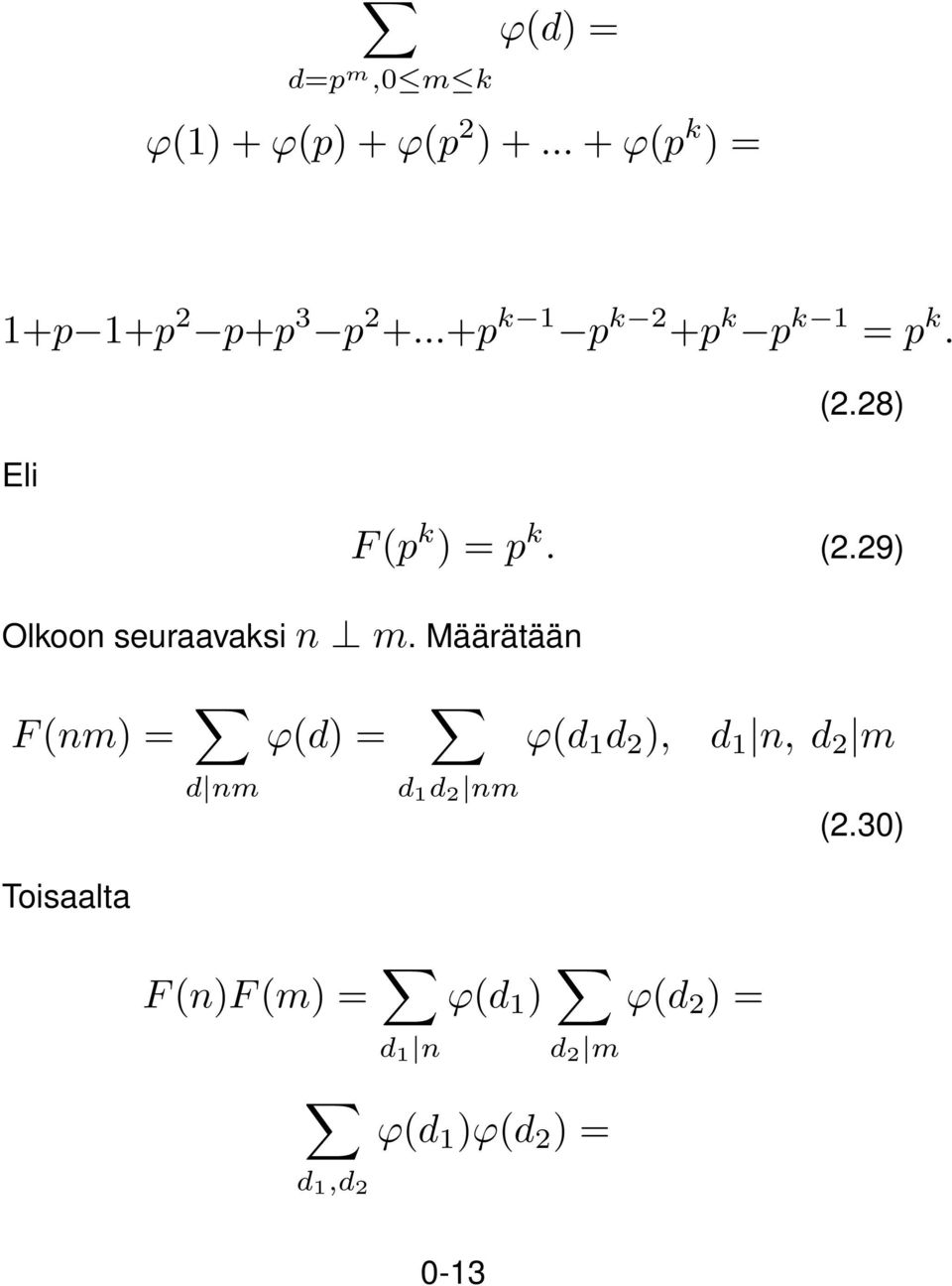 Määrätään F (nm) = φ(d) = d nm φ(d d 2 ), d d 2 nm d n, d 2 m (2.