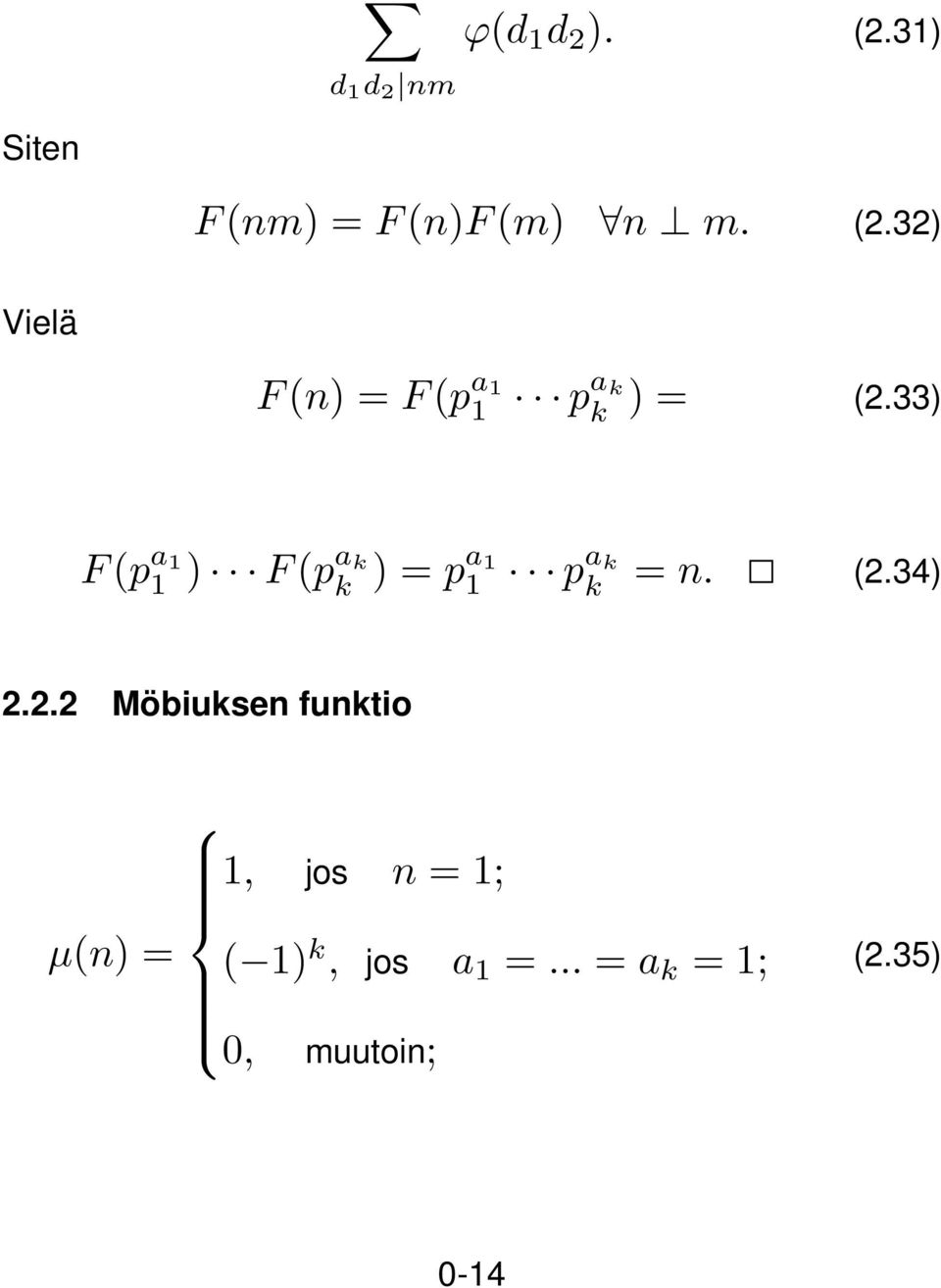32) Vielä F (n) = F (p a pa k k ) = (2.