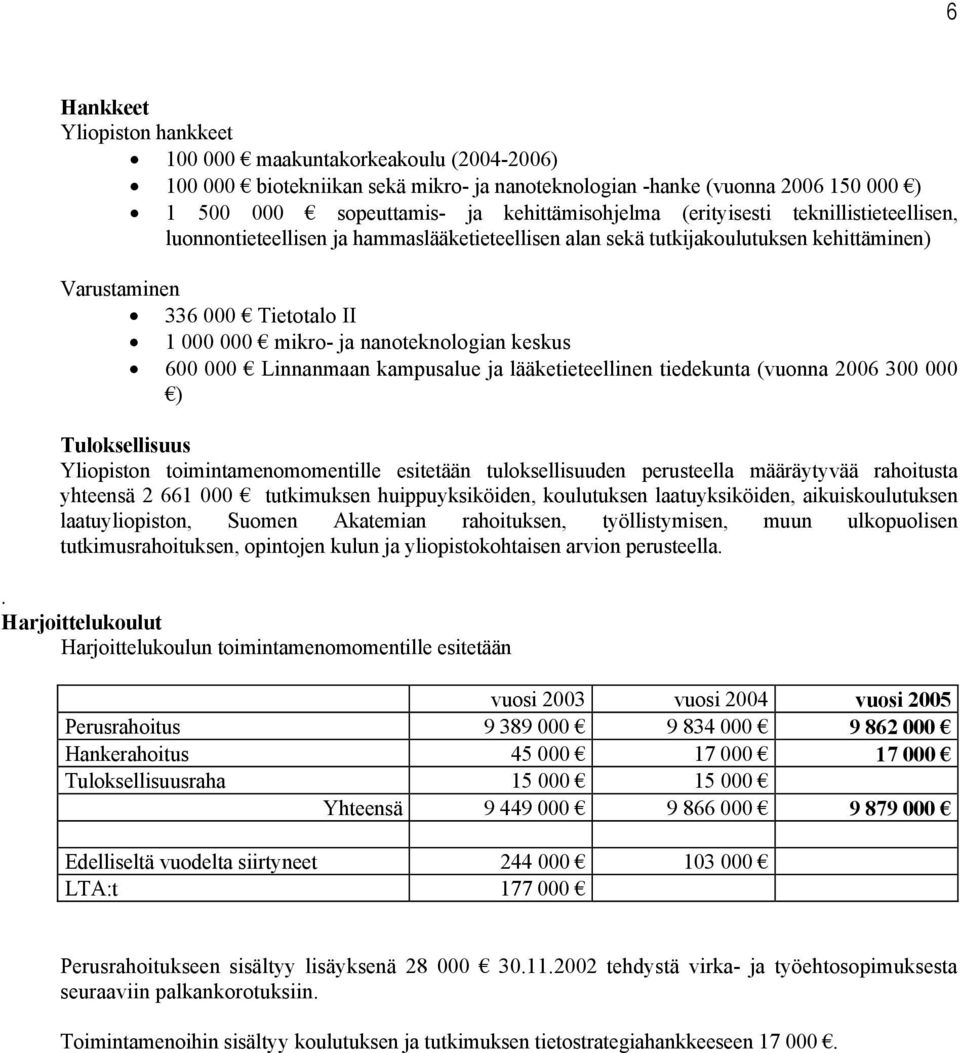 keskus 600 000 Linnanmaan kampusalue ja lääketieteellinen tiedekunta (vuonna 2006 300 000 ) Tuloksellisuus Yliopiston toimintamenomomentille esitetään tuloksellisuuden perusteella määräytyvää