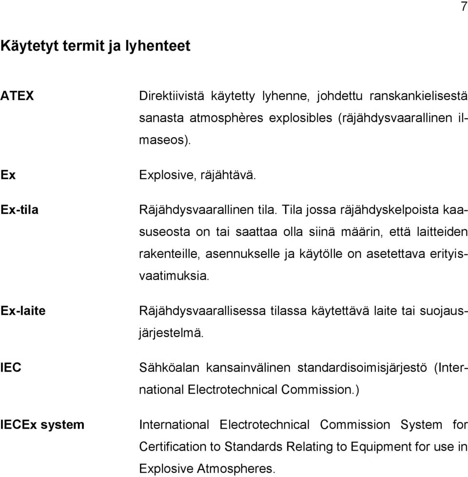 Tila jossa räjähdyskelpoista kaasuseosta on tai saattaa olla siinä määrin, että laitteiden rakenteille, asennukselle ja käytölle on asetettava erityisvaatimuksia.