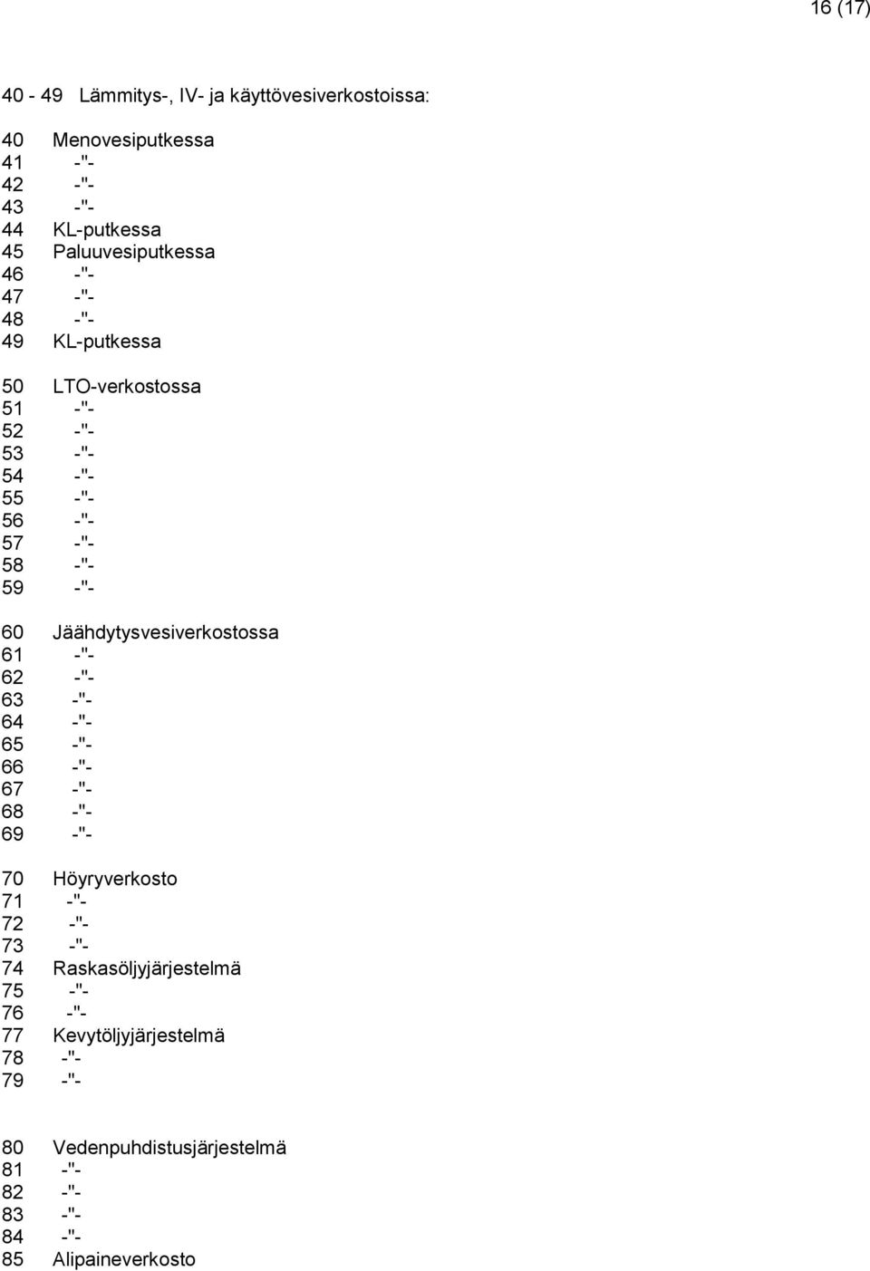 Jäähdytysvesiverkostossa 61 -"- 62 -"- 63 -"- 64 -"- 65 -"- 66 -"- 67 -"- 68 -"- 69 -"- 70 Höyryverkosto 71 -"- 72 -"- 73 -"- 74