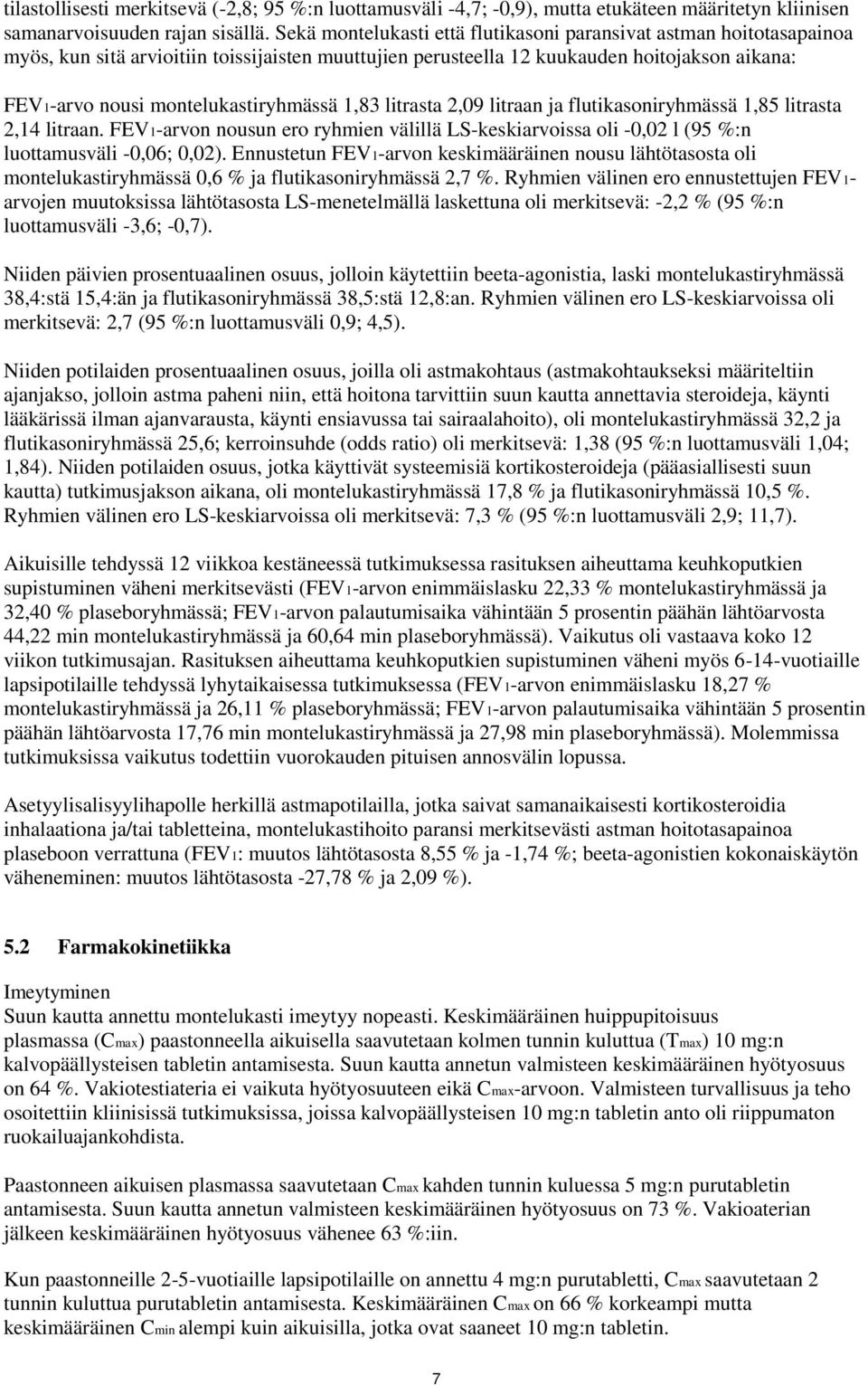 montelukastiryhmässä 1,83 litrasta 2,09 litraan ja flutikasoniryhmässä 1,85 litrasta 2,14 litraan.