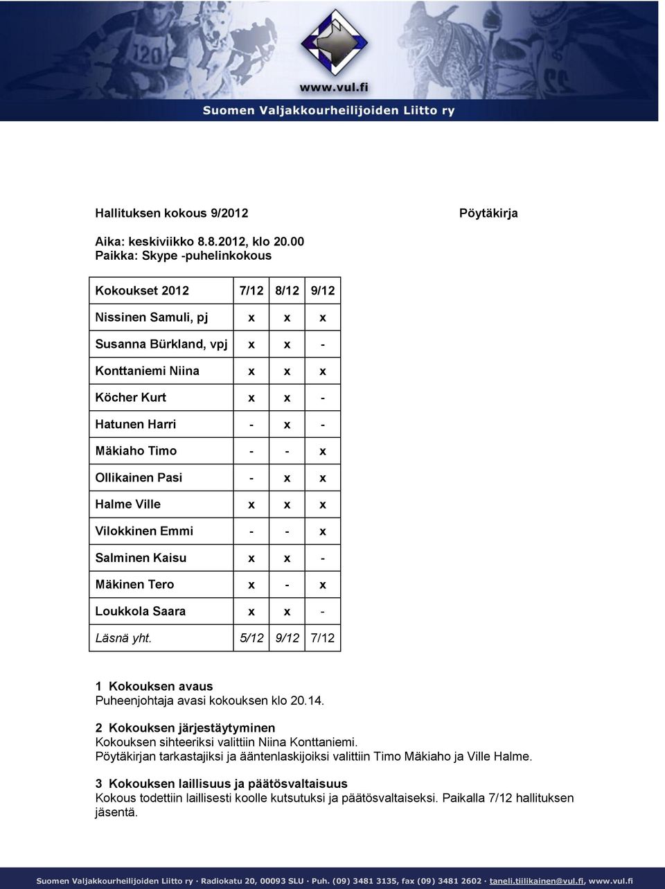 Ollikainen Pasi - x x Halme Ville x x x Vilokkinen Emmi - - x Salminen Kaisu x x - Mäkinen Tero x - x Loukkola Saara x x - Läsnä yht.