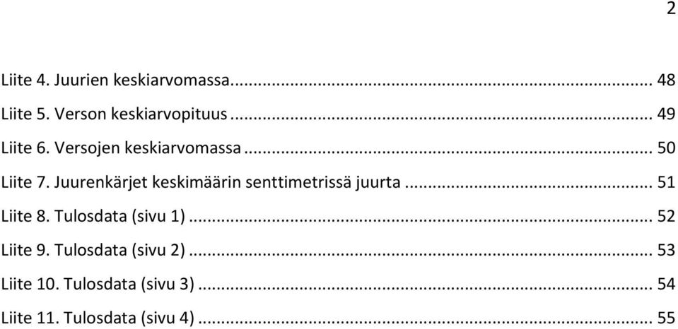 Juurenkärjet keskimäärin senttimetrissä juurta... 51 Liite 8.