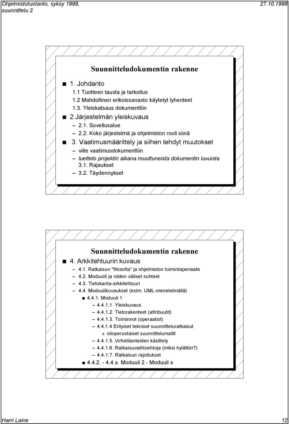 2. äydennykset Suunnitteludokumentin rakenne 4. Arkkitehtuurin kuvaus 4.1. Ratkaisun "filosofia" ja ohjelmiston toimintaperiaate 4.2. Moduulit ja niiden väliset suhteet 4.3. ietokanta-arkkitehtuuri 4.