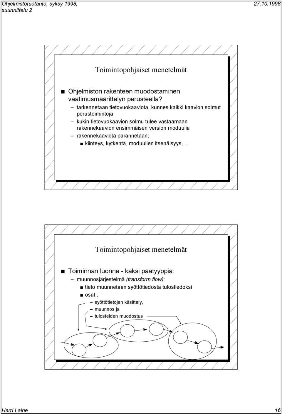 ensimmäisen version moduulia rakennekaaviota parannetaan: kiinteys, kytkentä, moduulien itsenäisyys,.