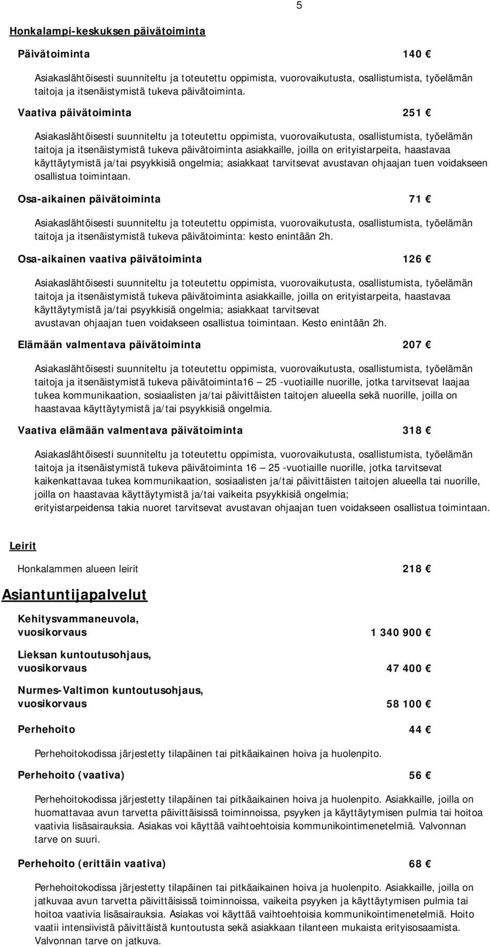 ohjaajan tuen voidakseen osallistua toimintaan. Osa-aikainen päivätoiminta 71 taitoja ja itsenäistymistä tukeva päivätoiminta: kesto enintään 2h.