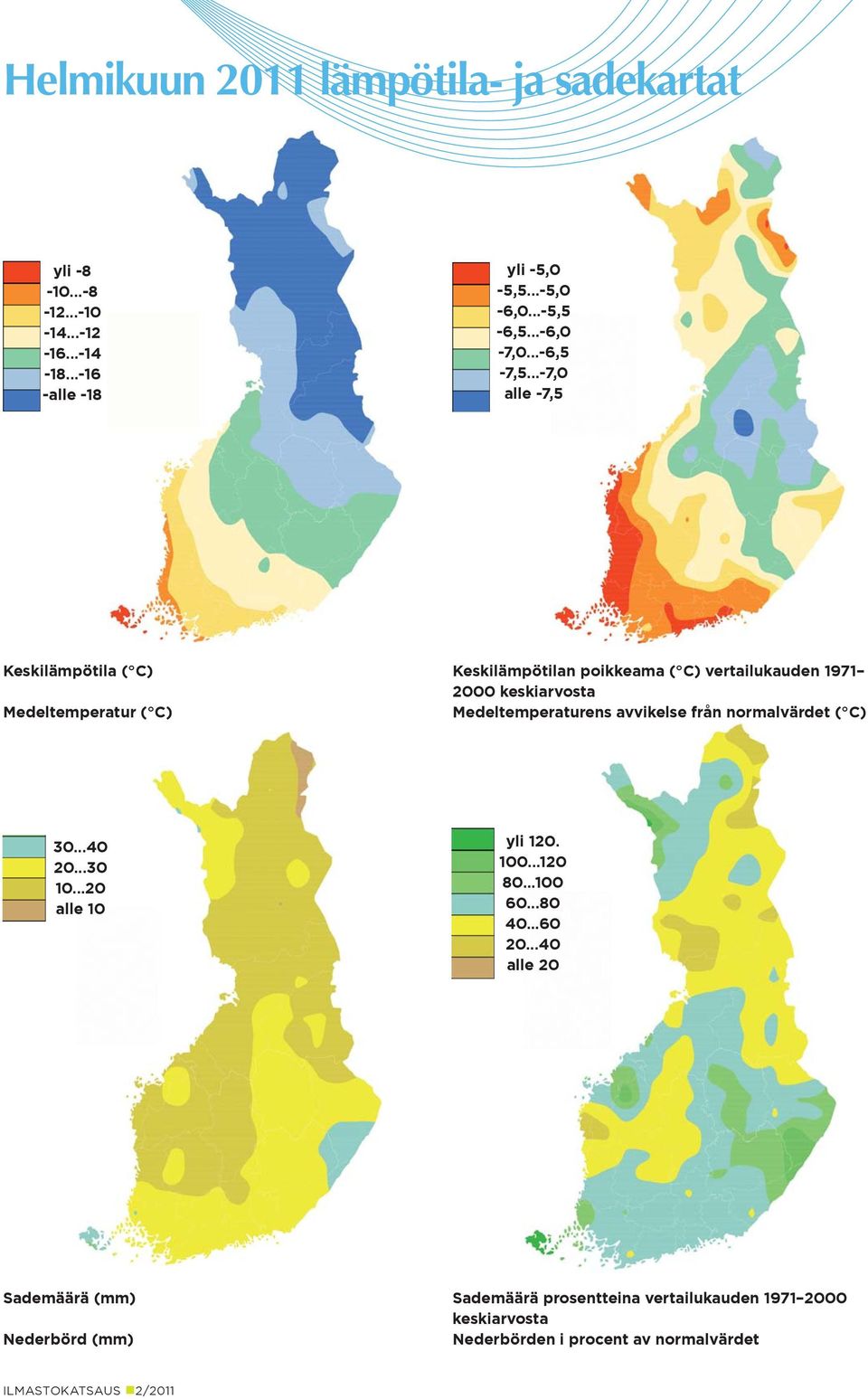 ..-7, alle -7,5 Keskilämpötila ( C) Medeltemperatur ( C) Keskilämpötilan poikkeama ( C) vertailukauden 171 2 keskiarvosta