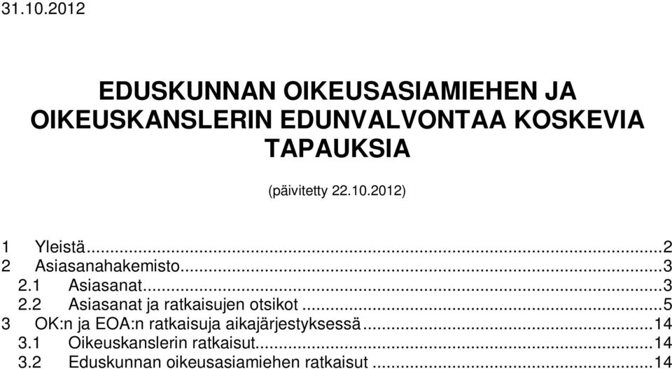 (päivitetty 22.10.2012) 1 Yleistä...2 2 Asiasanahakemisto...3 2.