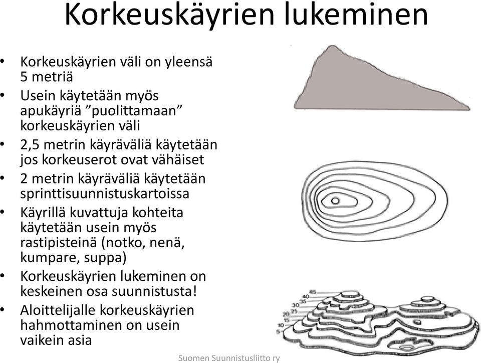 sprinttisuunnistuskartoissa Käyrillä kuvattuja kohteita käytetään usein myös rastipisteinä (notko, nenä, kumpare, suppa)