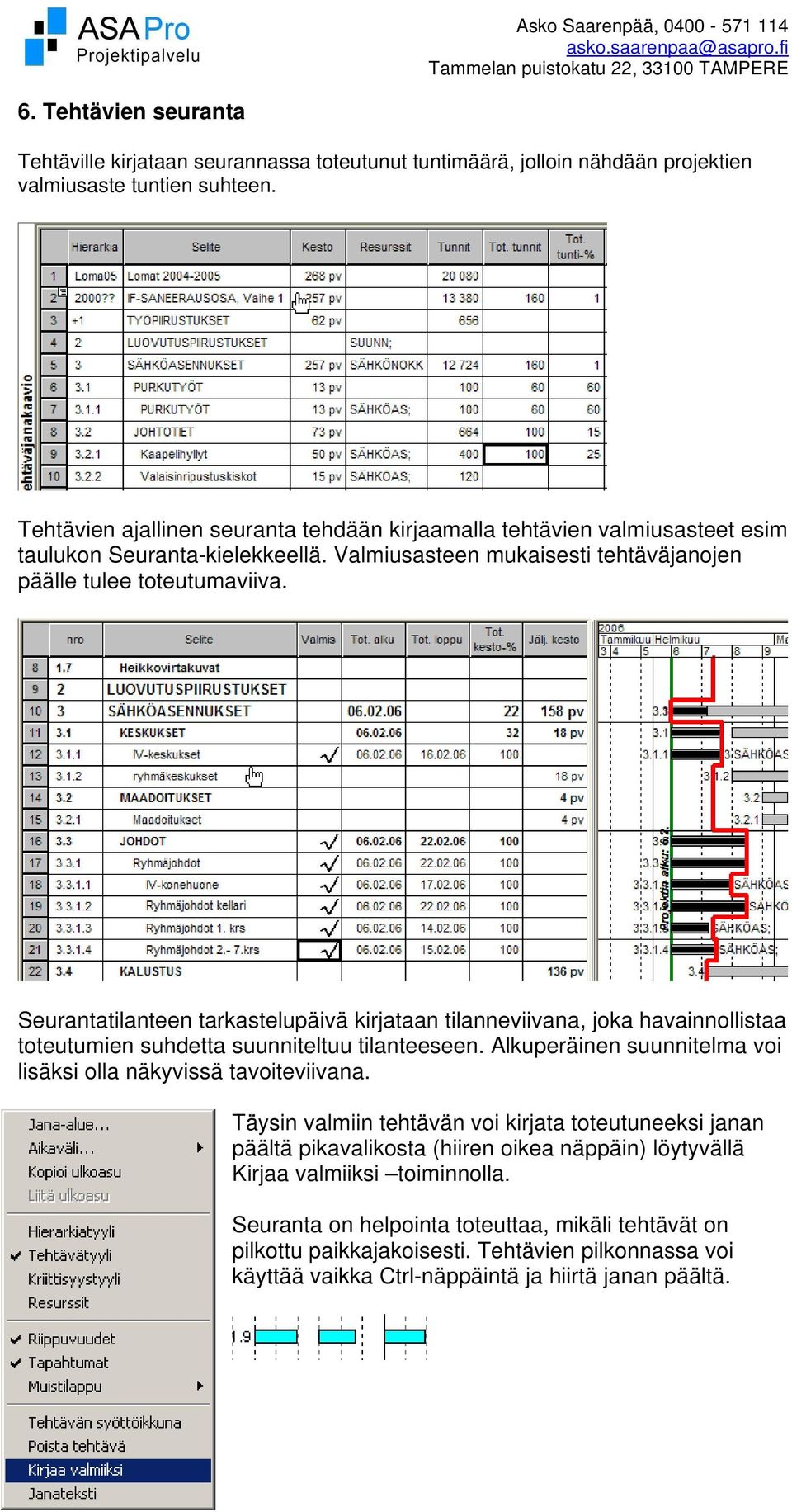 Seurantatilanteen tarkastelupäivä kirjataan tilanneviivana, joka havainnollistaa toteutumien suhdetta suunniteltuu tilanteeseen. Alkuperäinen suunnitelma voi lisäksi olla näkyvissä tavoiteviivana.