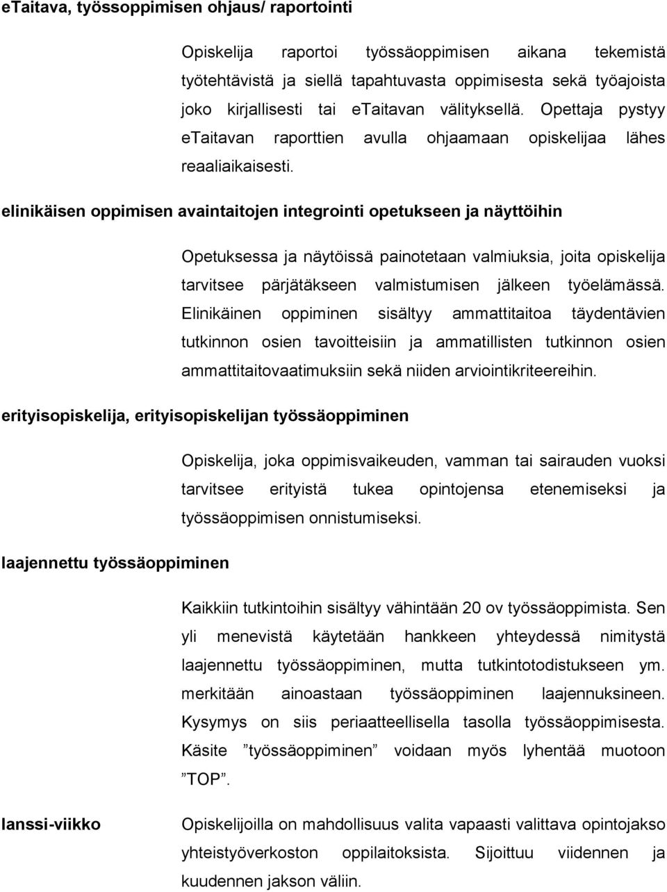 elinikäisen oppimisen avaintaitojen integrointi opetukseen ja näyttöihin Opetuksessa ja näytöissä painotetaan valmiuksia, joita opiskelija tarvitsee pärjätäkseen valmistumisen jälkeen työelämässä.