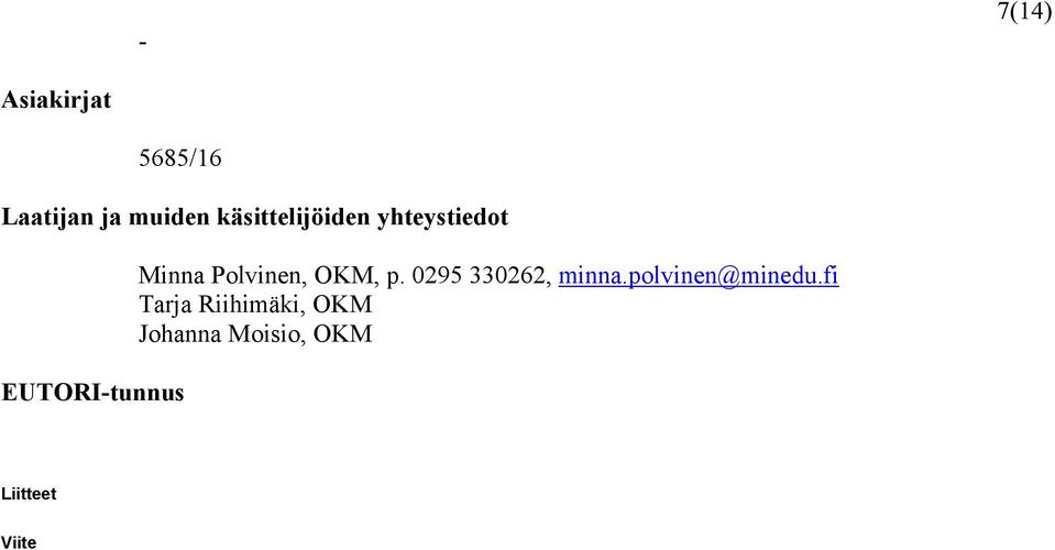 Polvinen, OKM, p. 0295 330262, minna.