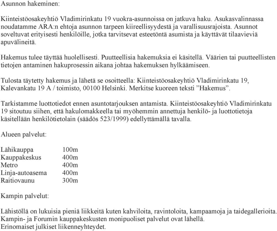 TIEDOTE: Kiinteistöosakeyhtiö Vladimirinkatu 19 esteettömät vuokra-asunnot  osoitteessa Kalevankatu 19, Kamppi, Helsinki - PDF Free Download