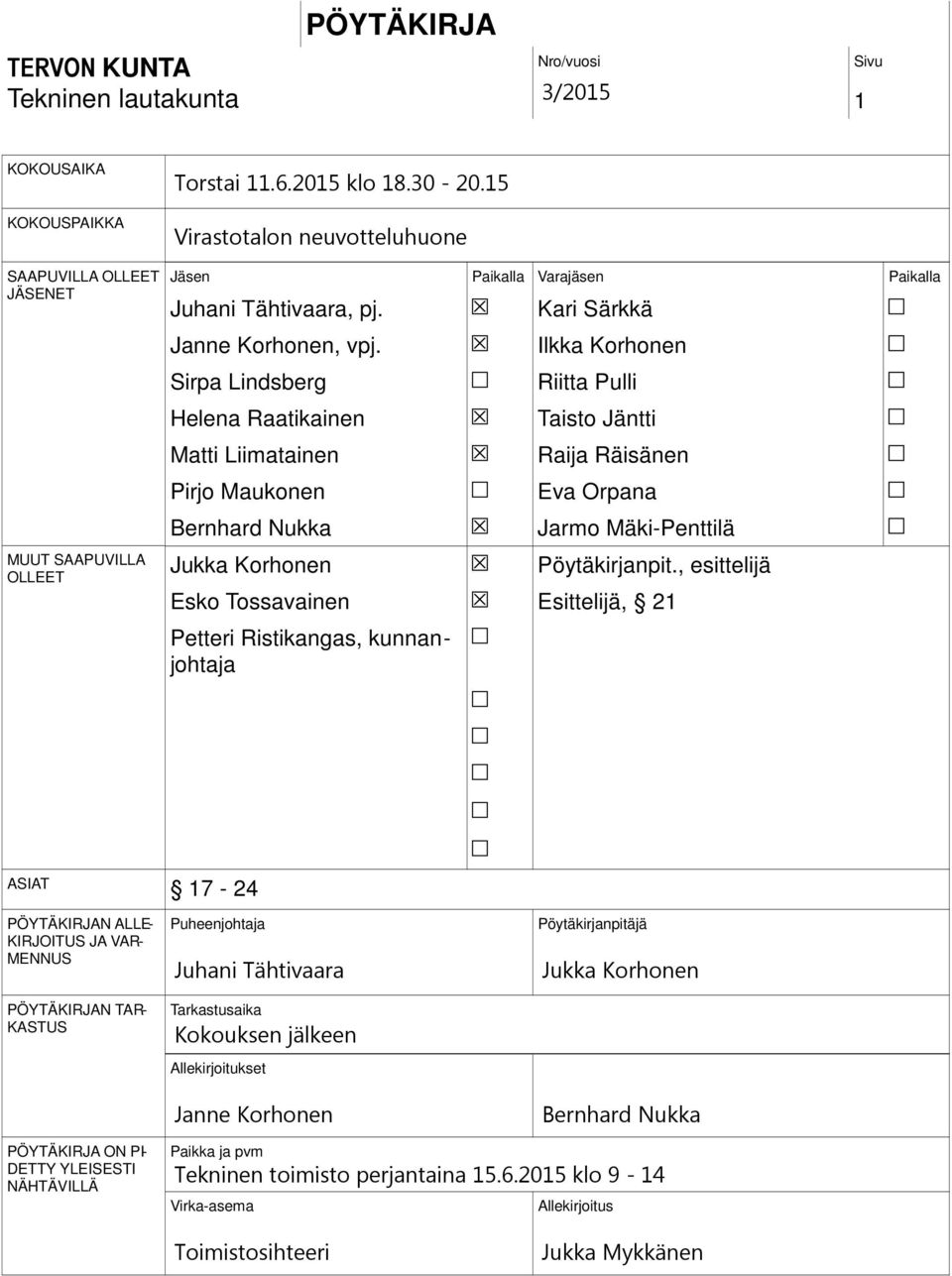 Sirpa Lindsberg Helena Raatikainen Matti Liimatainen Pirjo Maukonen Bernhard Nukka Jukka Korhonen Kari Särkkä Ilkka Korhonen Riitta Pulli Taisto Jäntti Raija Räisänen Eva Orpana Jarmo Mäki-Penttilä